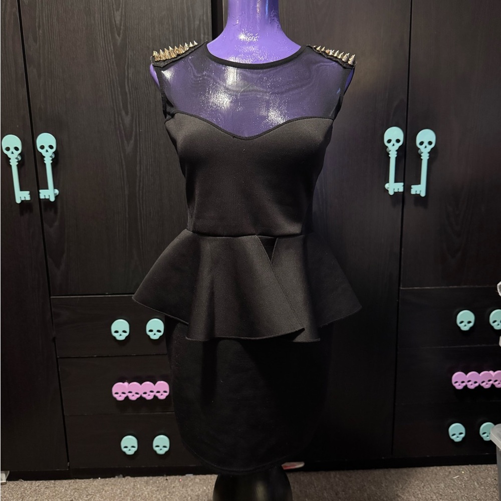 Twik Black Peplum Dress with Studded Shoulders